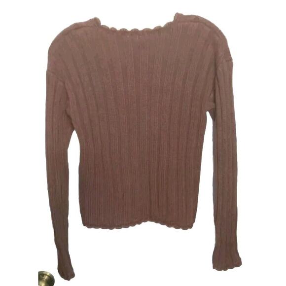 VTG Mode Int'l Brown Cableknit Sweater S Scalloped Hems Cottagecore Academia Y2K - Picture 6 of 8